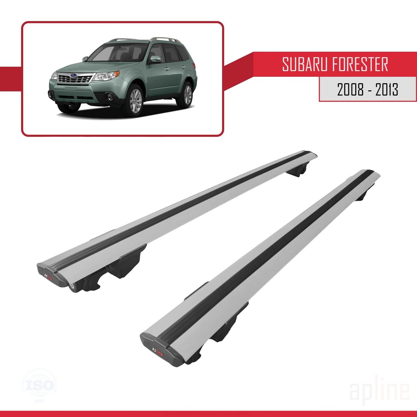 Compatible avec Subaru Forester 3 (SH) 2008-2013 HOOK Model Barres de Toit Railing Porte-Bagages de Voiture Gris Aluminium 2 Barres