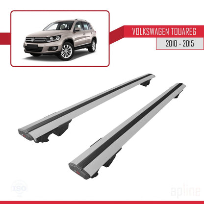 Compatible avec Volkswagen Touareg 2 (7P) Pre-Facelift 2010-2015 HOOK Model Barres de Toit Railing Porte-Bagages de Voiture Gris Aluminium 2 Barres