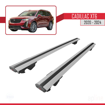 Compatible avec Cadillac XT6 2020-2024 HOOK Model Barres de Toit Railing Porte-Bagages de Voiture Gris Aluminium 2 Barres