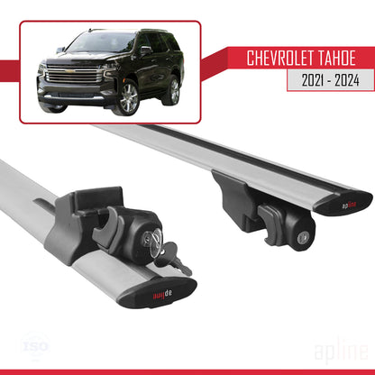 Compatible avec Chevrolet Tahoe 2021-2024 HOOK Model Barres de Toit Railing Porte-Bagages de Voiture Gris Aluminium 2 Barres