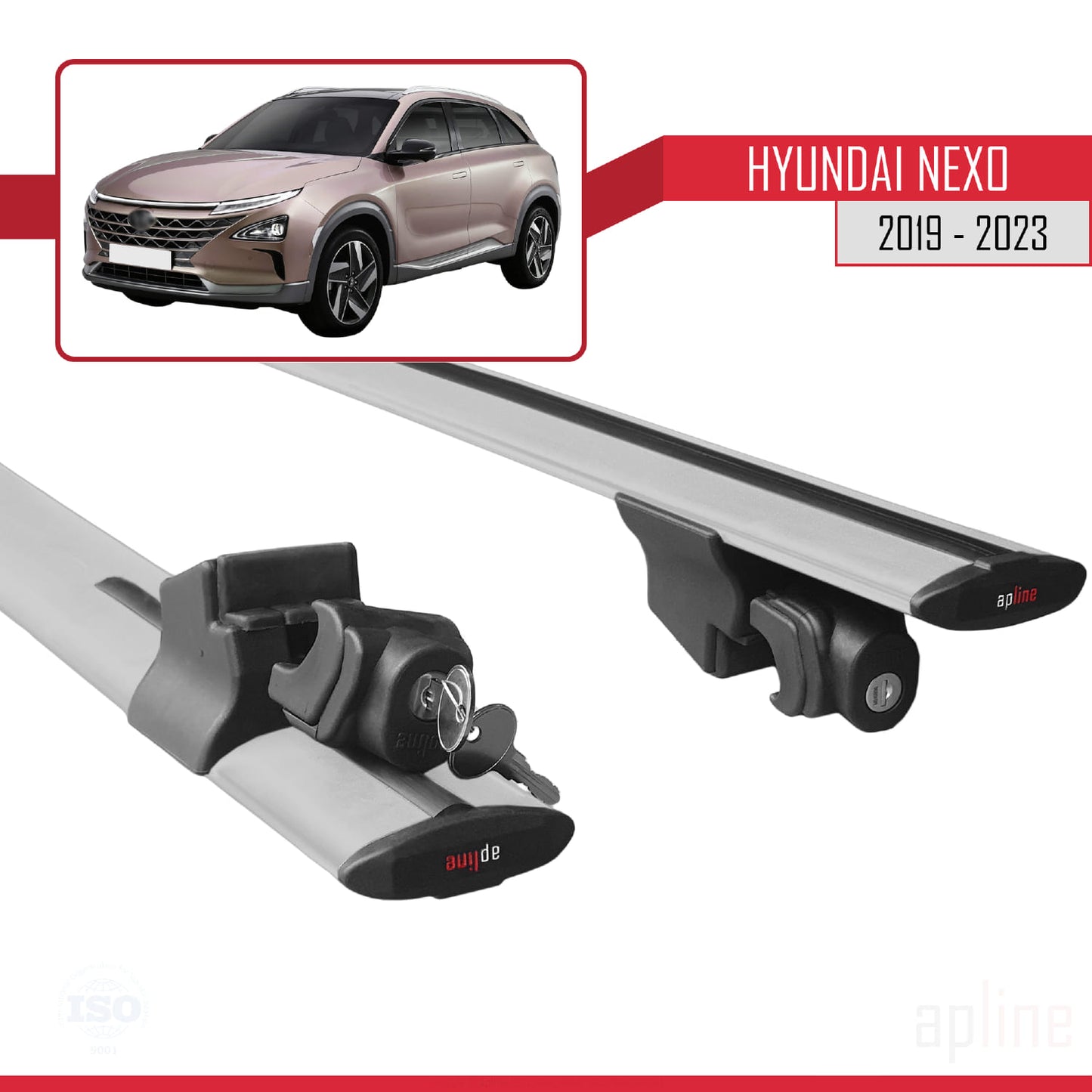 Compatible avec Hyundai Nexo 2019-2023 HOOK Model Barres de Toit Railing Porte-Bagages de Voiture Gris Aluminium 2 Barres