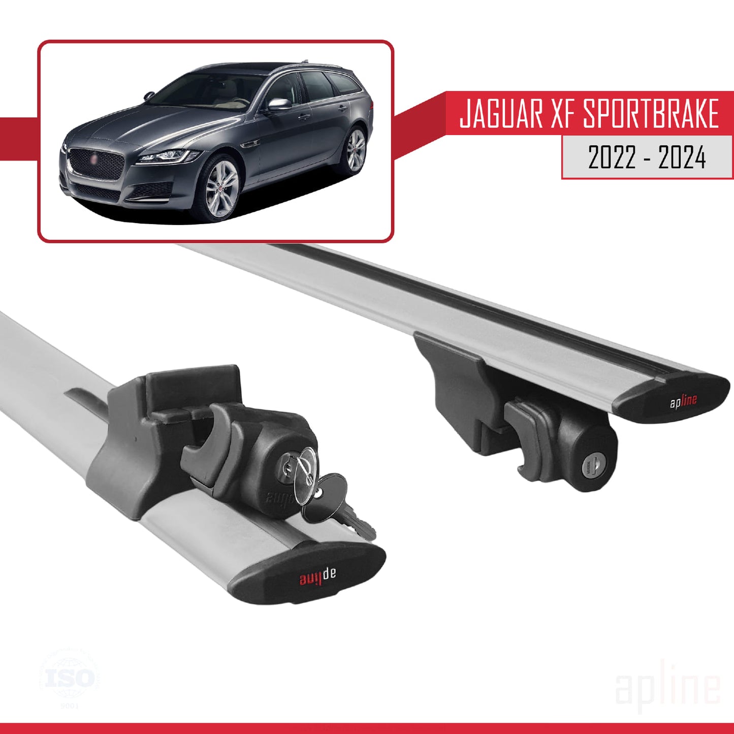 Compatible avec Jaguar XF S 2018-2024 HOOK Model Barres de Toit Railing Porte-Bagages de Voiture Gris Aluminium 2 Barres