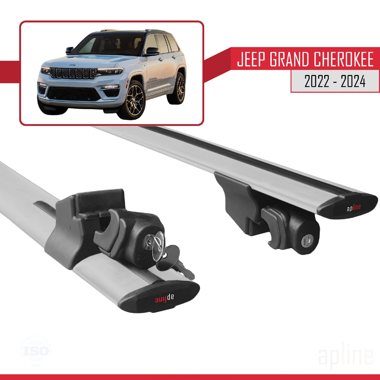 Compatible avec Jeep Grand Cherokee 2022-2024 HOOK Model Barres de Toit Railing Porte-Bagages de Voiture Gris Aluminium 2 Barres
