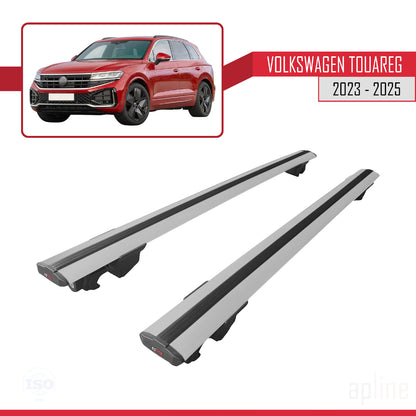 Compatible avec VW Touareg 2015-2018 HOOK Model Barres de Toit Railing Porte-Bagages de Voiture Gris Aluminium 2 Barres