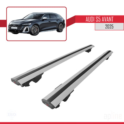 Compatible avec Audi S5 Avant 2024-2025 HOOK Model Barres de Toit Railing Porte-Bagages de Voiture Gris Aluminium 2 Barres