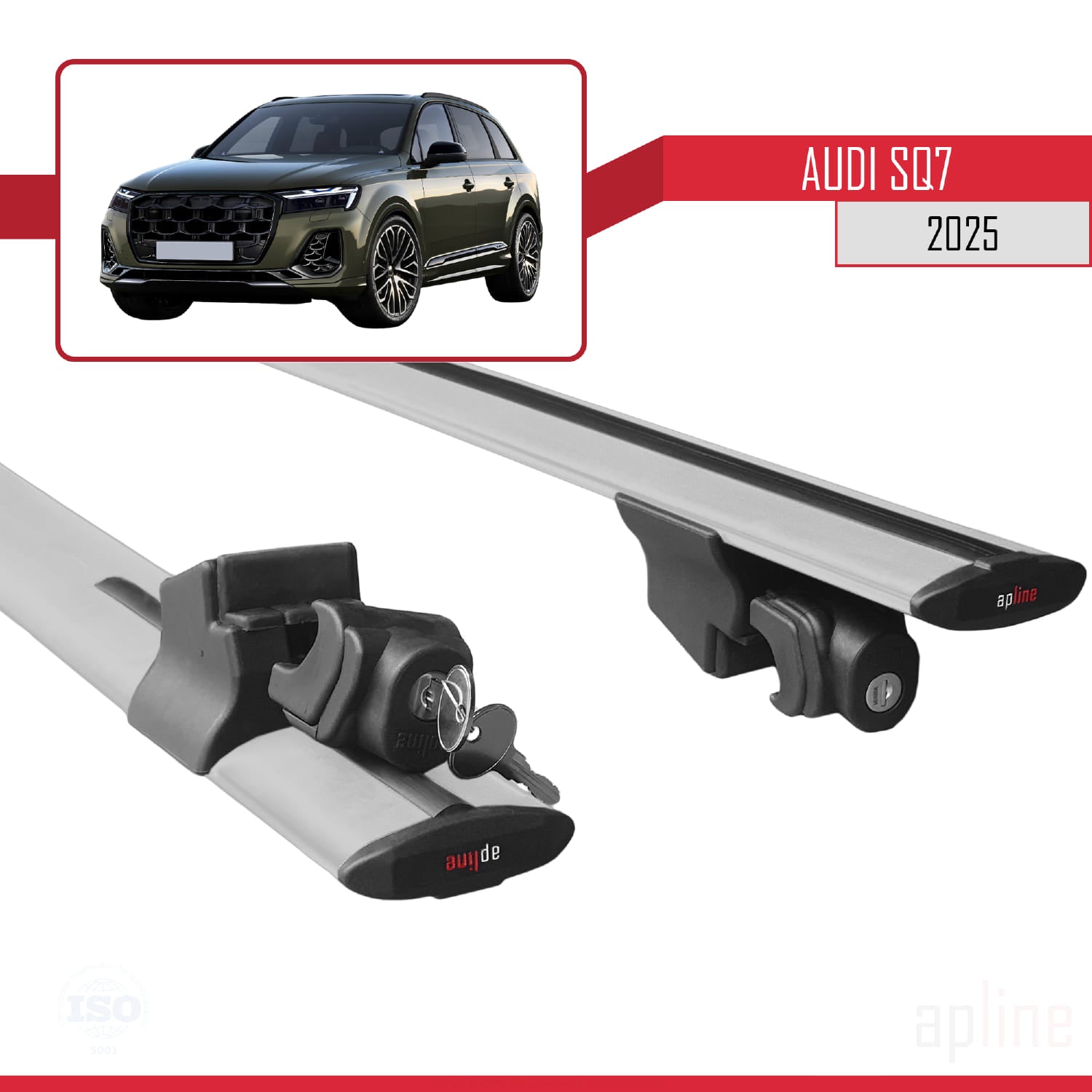 Compatible avec Audi SQ7 2024-2025 HOOK Model Barres de Toit Railing Porte-Bagages de Voiture Gris Aluminium 2 Barres