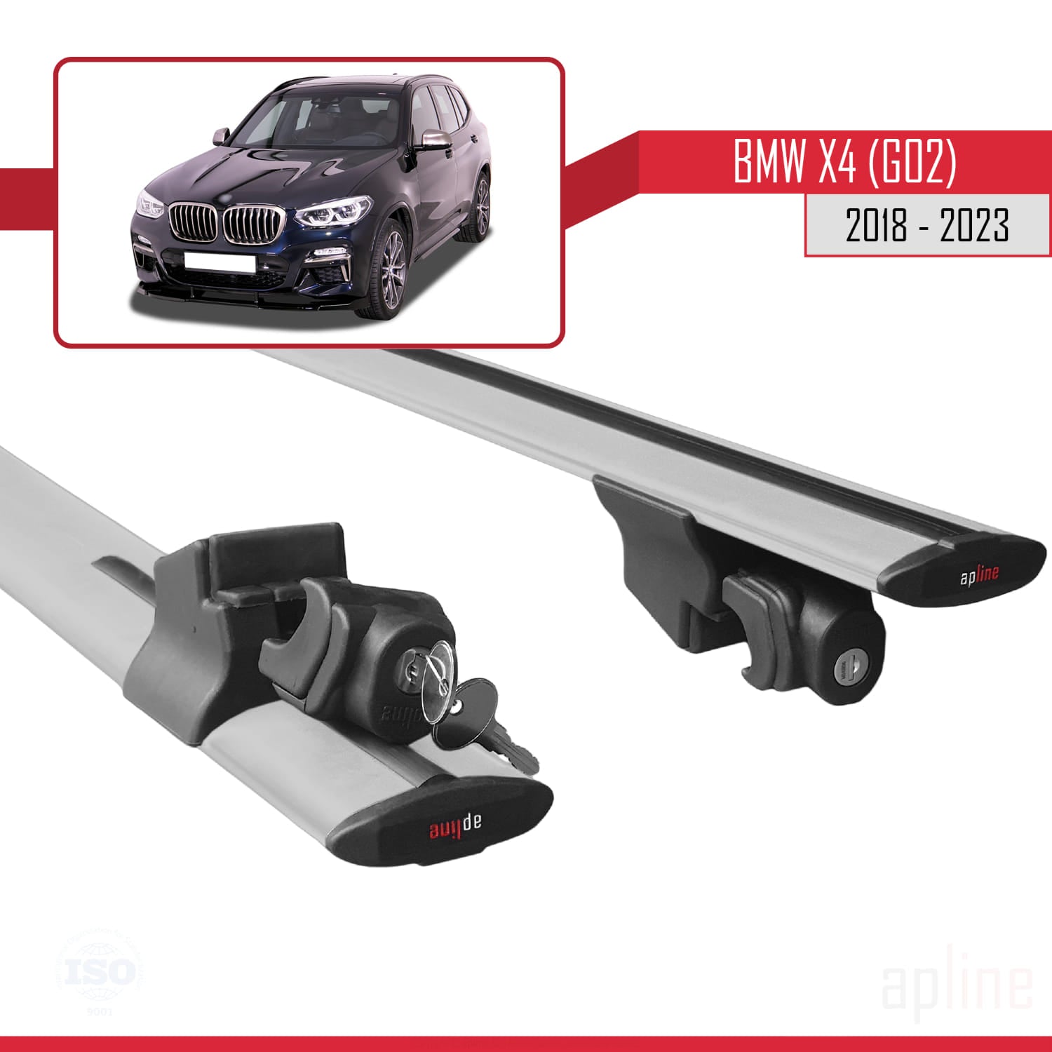 Compatible avec BMW X4 (G02) 2018-2023 HOOK Model Barres de Toit Railing Porte-Bagages de Voiture Gris Aluminium 2 Barres