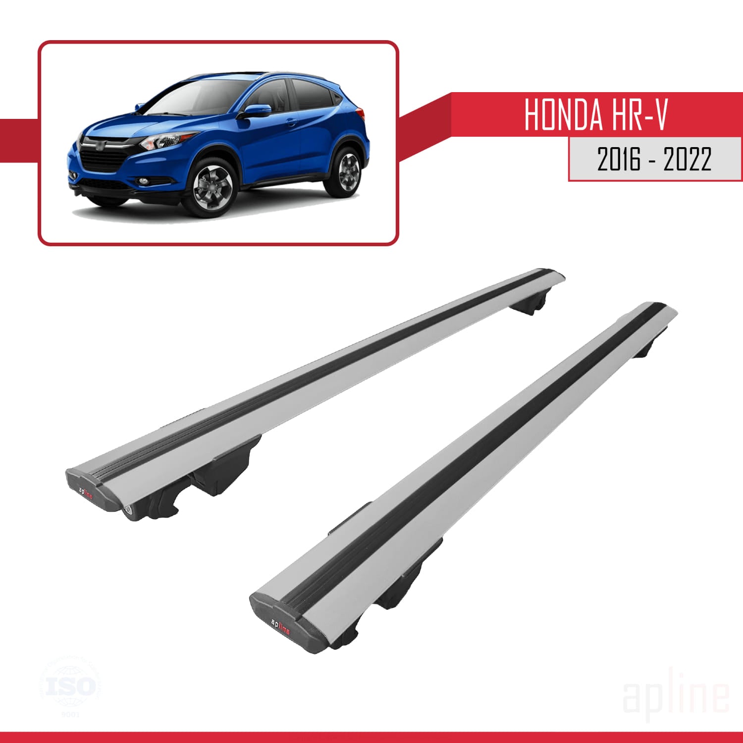 Compatible avec Honda HR-V 2016-2022 HOOK Model Barres de Toit Railing Porte-Bagages de Voiture Gris Aluminium 2 Barres