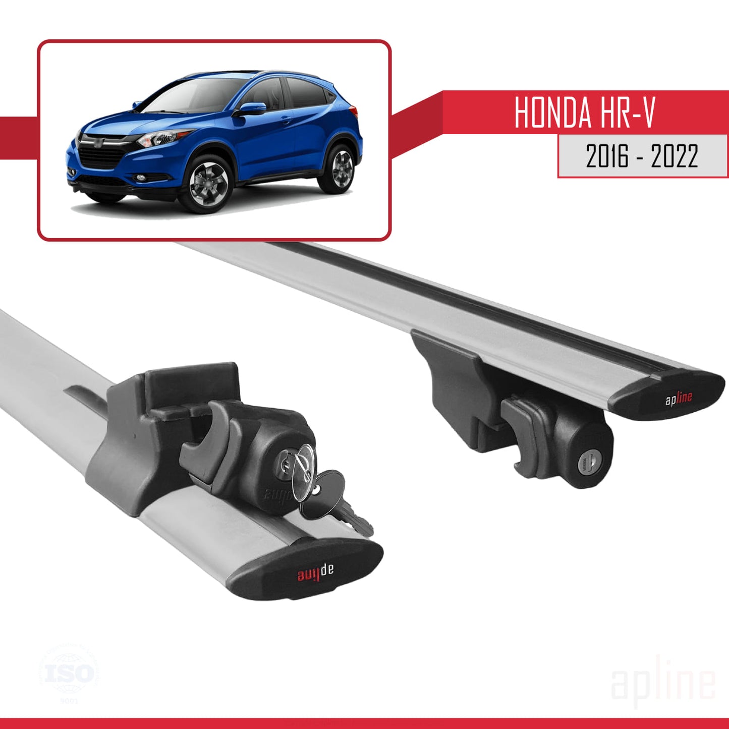 Compatible avec Honda HR-V 2016-2022 HOOK Model Barres de Toit Railing Porte-Bagages de Voiture Gris Aluminium 2 Barres