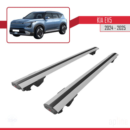 Compatible avec Kia EV5 2024-2025 HOOK Model Barres de Toit Railing Porte-Bagages de Voiture Gris Aluminium 2 Barres