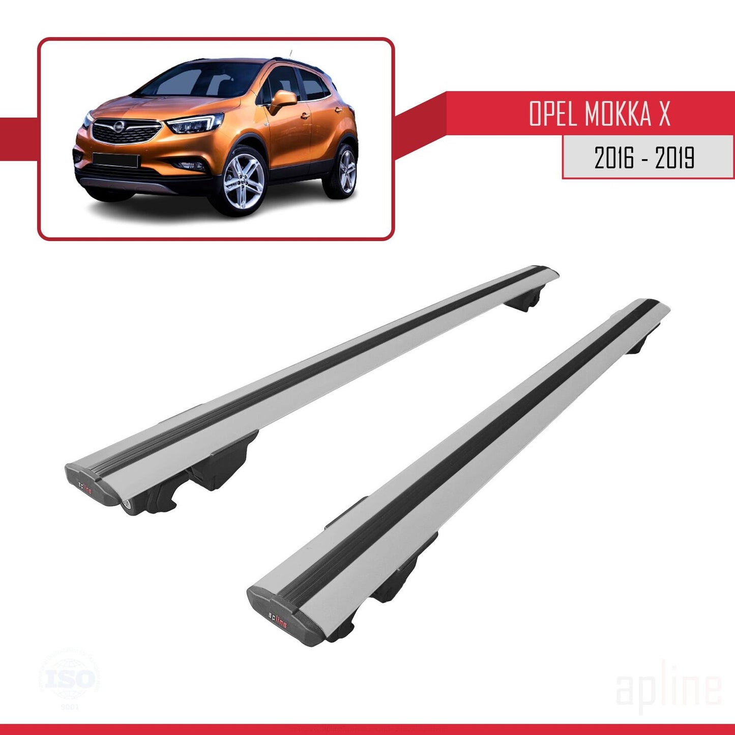 Compatible with Opel Mokka X (J13) 2016-2019 HOOK Model Car Roof Rack Cross Bar Grey Aluminium 2 Bars