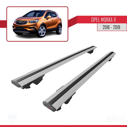 Compatible with Opel Mokka X (J13) 2016-2019 HOOK Model Car Roof Rack Cross Bar Grey Aluminium 2 Bars