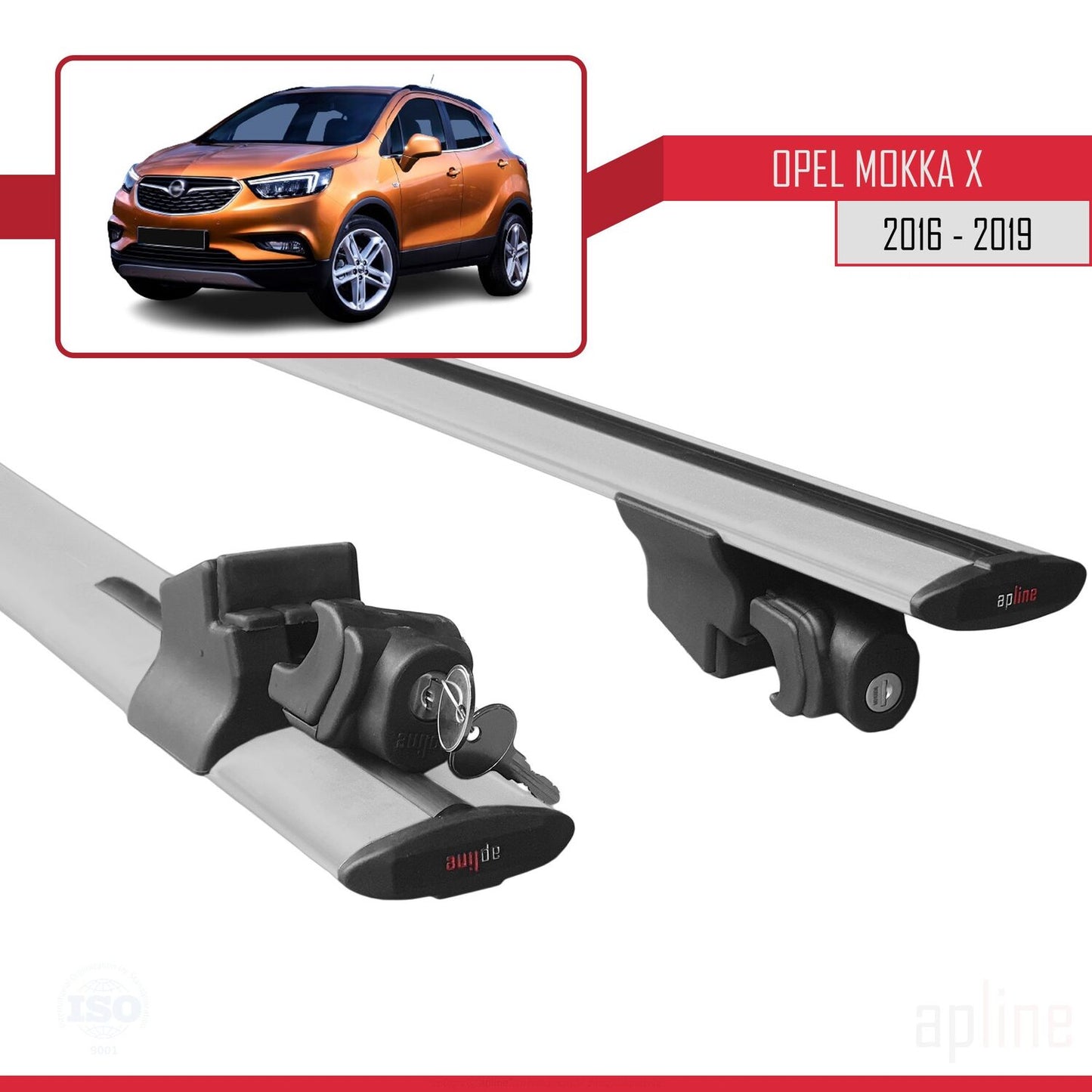 Compatible with Opel Mokka X (J13) 2016-2019 HOOK Model Car Roof Rack Cross Bar Grey Aluminium 2 Bars