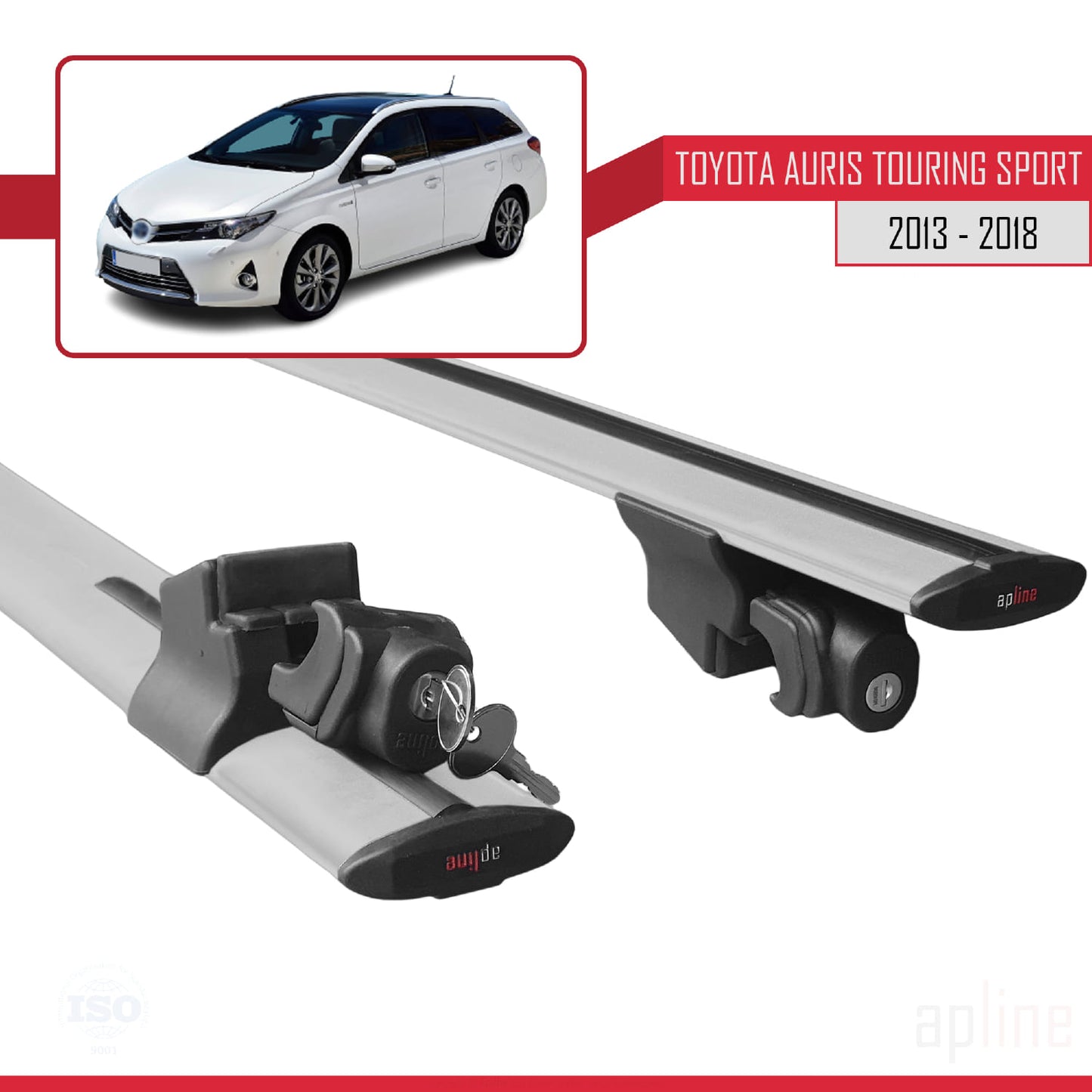 Compatible avec Toyota Auris 2 (E180) Touring Sports 2013-2018 HOOK Model Barres de Toit Railing Porte-Bagages de Voiture Gris Aluminium 2 Barres
