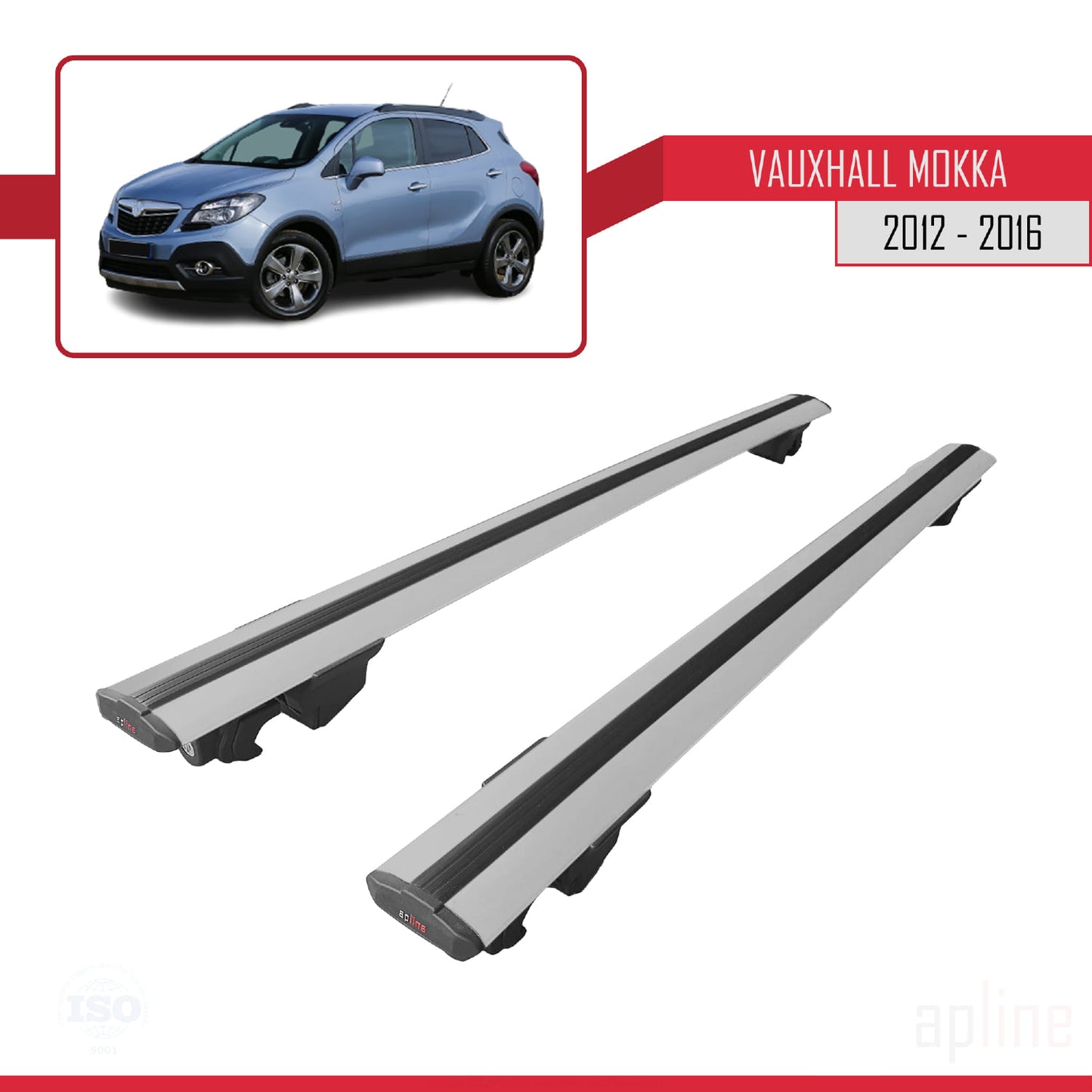 Compatible avec Vauxhall Mokka A (J13) 2012-2016 HOOK Model Barres de Toit Railing Porte-Bagages de Voiture Gris Aluminium 2 Barres