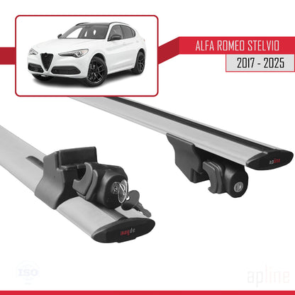 Compatible avec Alfa Romeo Stelvio (T949) 2017-2025 HOOK Model Barres de Toit Railing Porte-Bagages de Voiture Gris Aluminium 2 Barres