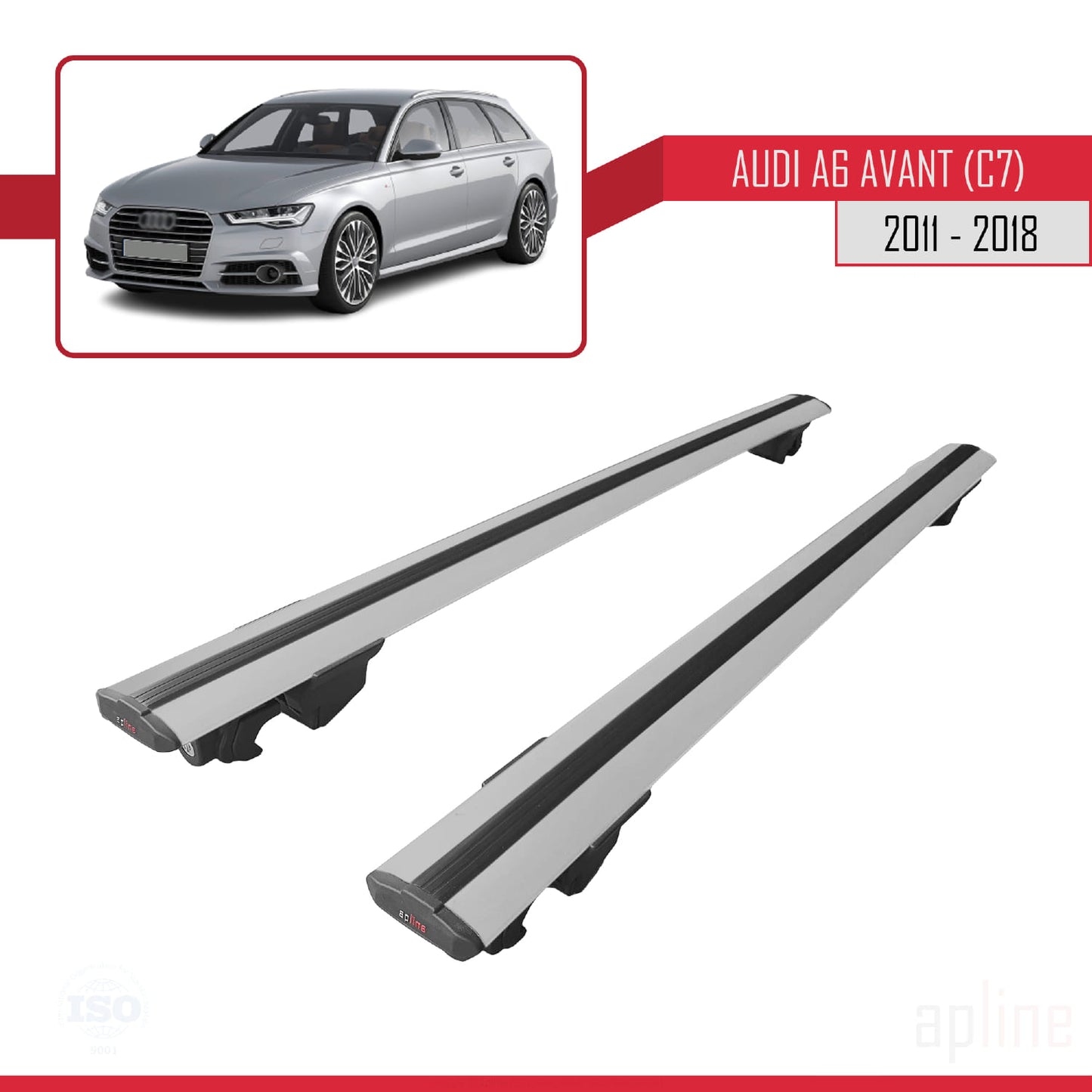 Compatible avec A6 (C7) Avant 2011-2018 HOOK Model Barres de Toit Railing Porte-Bagages de Voiture Gris Aluminium 2 Barres