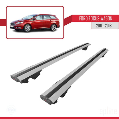 Compatible avec Ford Focus 3 (C346) Break 2011-2018 HOOK Model Barres de Toit Railing Porte-Bagages de Voiture Gris Aluminium 2 Barres