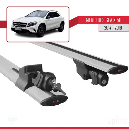 Compatible with Mercedes GLA Class (X156) 2014-2019 HOOK Model Car Roof Rack Cross Bar Grey Aluminium 2 Bars