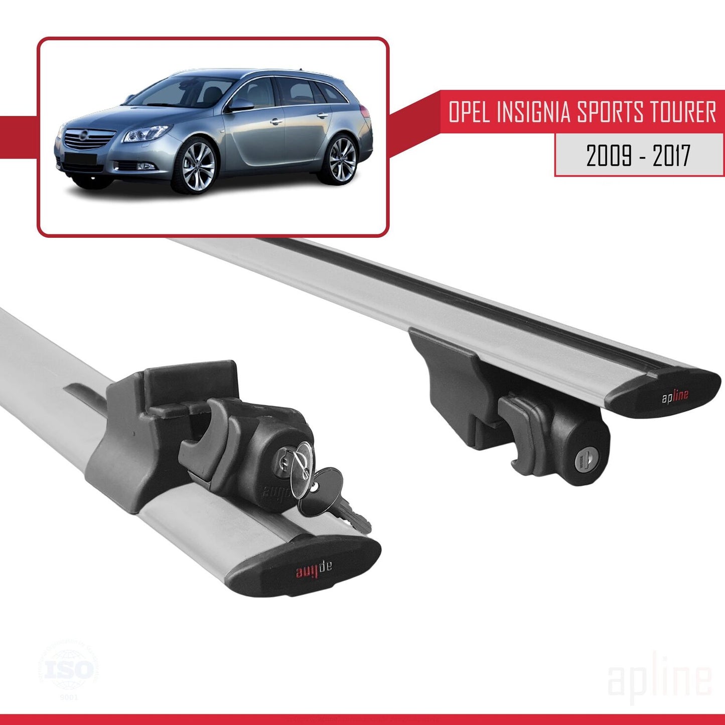 Compatible avec Opel Insignia (G09) ST 2009-2017 HOOK Model Barres de Toit Railing Porte-Bagages de Voiture Gris Aluminium 2 Barres