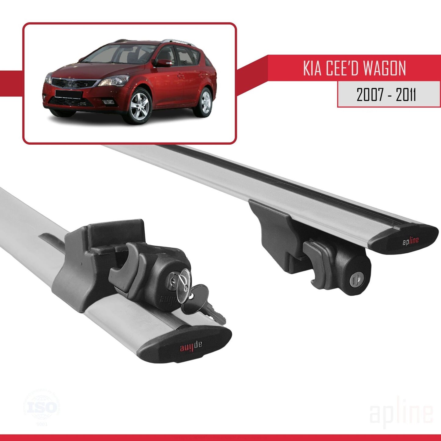 Compatible avec Kia Ceed (ED) Break Pre-Facelift 2006-2009 HOOK Model Barres de Toit Railing Porte-Bagages de Voiture Gris Aluminium 2 Barres
