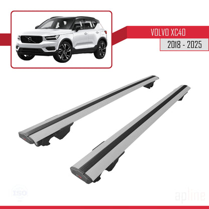 Compatible avec Volvo XC40 2018-2025 HOOK Model Barres de Toit Railing Porte-Bagages de Voiture Gris Aluminium 2 Barres