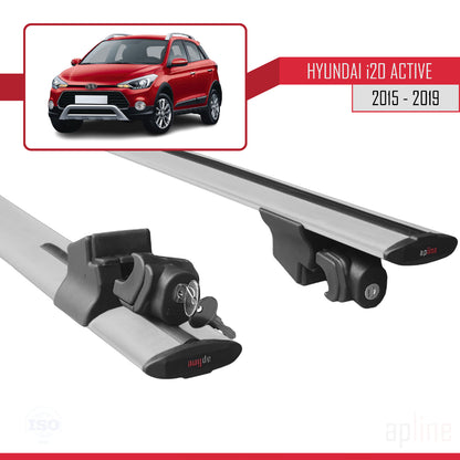 Compatible with Hyundai i20 II Active 2015-2019 HOOK Model Car Roof Rack Cross Bar Grey Aluminium 2 Bars