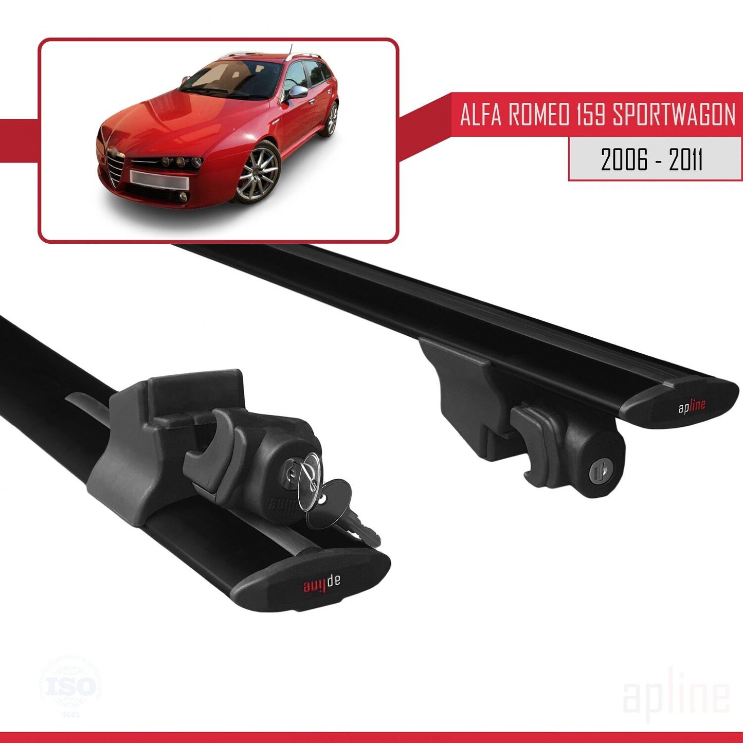 Compatible avec Alfa Romeo 159 (T939) Break 2006-2011 HOOK Model Barres de Toit Railing Porte-Bagages de Voiture Noir Aluminium 2 Barres