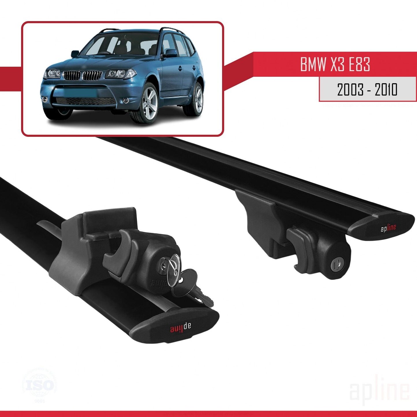 Compatible avec BMW X3 (E83) 2003-2010 HOOK Model Barres de Toit Railing Porte-Bagages de Voiture Noir Aluminium 2 Barres