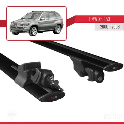 Compatible avec BMW X5 (E53) 2000-2006 HOOK Model Barres de Toit Railing Porte-Bagages de Voiture Noir Aluminium 2 Barres