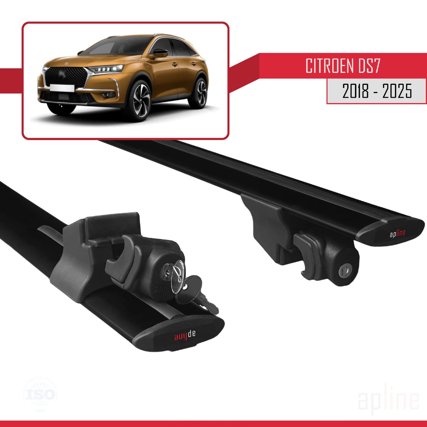 Compatible avec Citroen/DS 7 Crossback 2018-2025 HOOK Model Barres de Toit Railing Porte-Bagages de Voiture Noir Aluminium 2 Barres