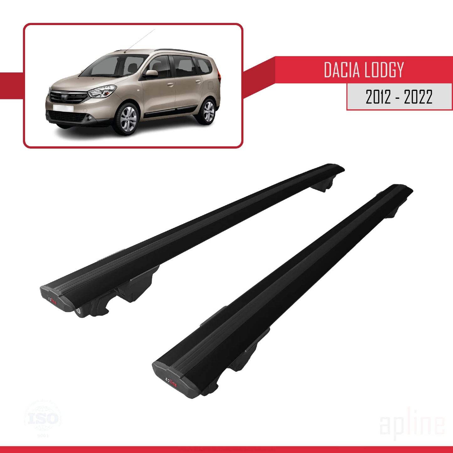 Compatible avec Dacia Lodgy (J92) 2012-2022 HOOK Model Barres de Toit Railing Porte-Bagages de Voiture Noir Aluminium 2 Barres