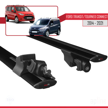 Compatible avec Ford Transit/Tourneo Connect 2 2014-2021 HOOK Model Barres de Toit Railing Porte-Bagages de Voiture Noir Aluminium 2 Barres