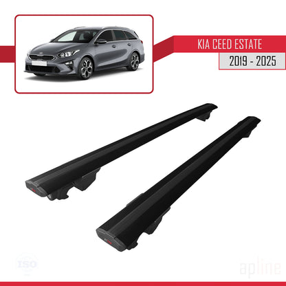 Compatible avec Kia Ceed 3 (CD) Break 2019-2025 HOOK Model Barres de Toit Railing Porte-Bagages de Voiture Noir Aluminium 2 Barres