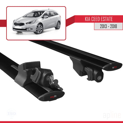 Compatible avec Kia Ceed 2 (JD) Break 2013-2018 HOOK Model Barres de Toit Railing Porte-Bagages de Voiture Noir Aluminium 2 Barres