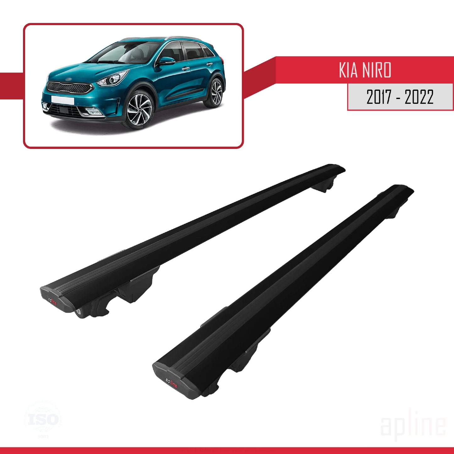 Compatible avec Kia Niro (DE) 2017-2022 HOOK Model Barres de Toit Railing Porte-Bagages de Voiture Noir Aluminium 2 Barres