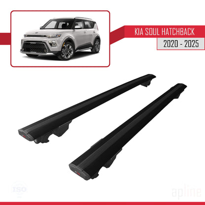 Compatible avec Kia Soul 3 (SK3) 2020-2025 HOOK Model Barres de Toit Railing Porte-Bagages de Voiture Noir Aluminium 2 Barres