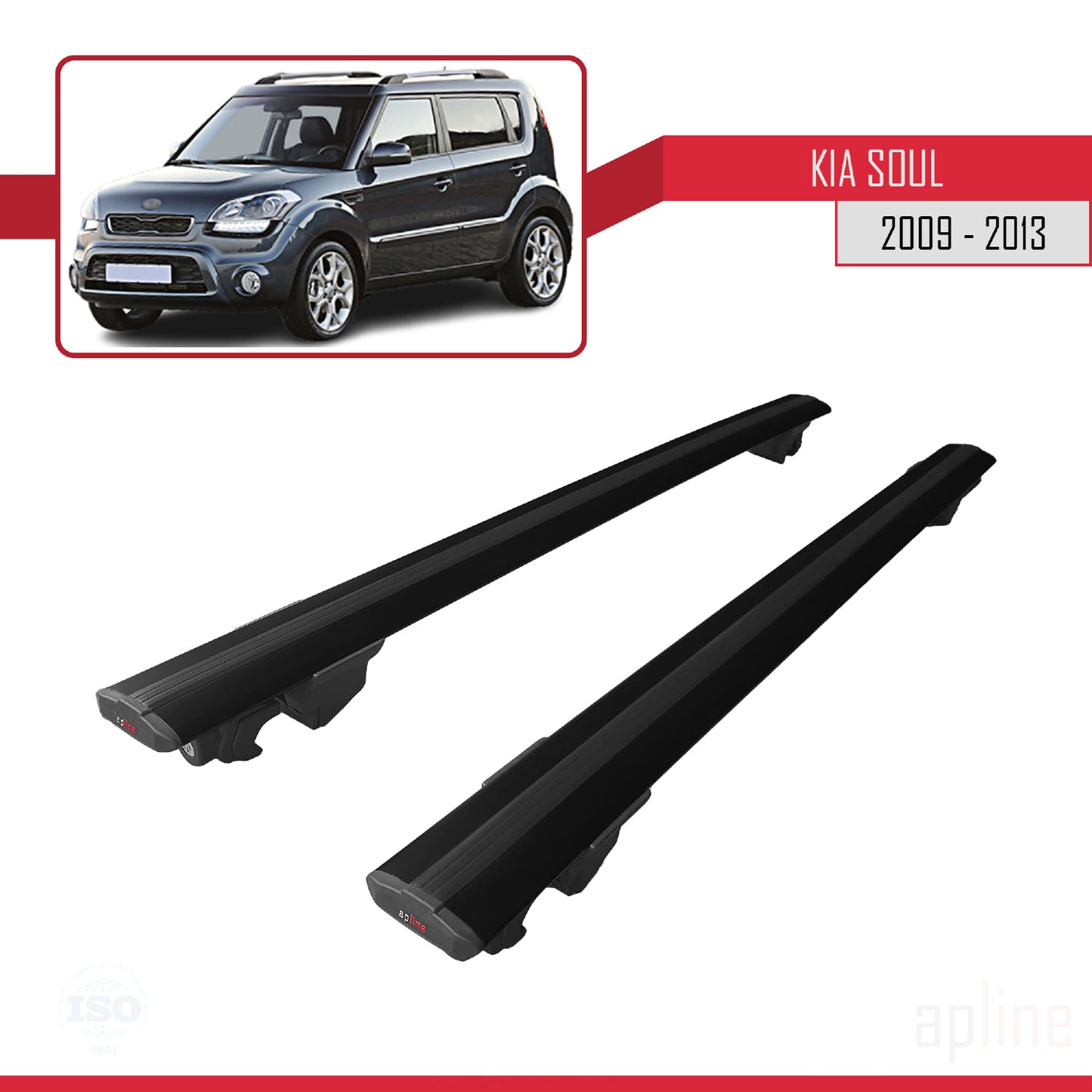 Compatible avec Kia Soul (AM) 2009-2013 HOOK Model Barres de Toit Railing Porte-Bagages de Voiture Noir Aluminium 2 Barres