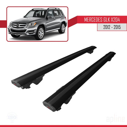 Compatible with Mercedes GLK Class (X204) Post-Facelift 2012-2015 HOOK Model Car Roof Rack Cross Bar Black Aluminium 2 Bars
