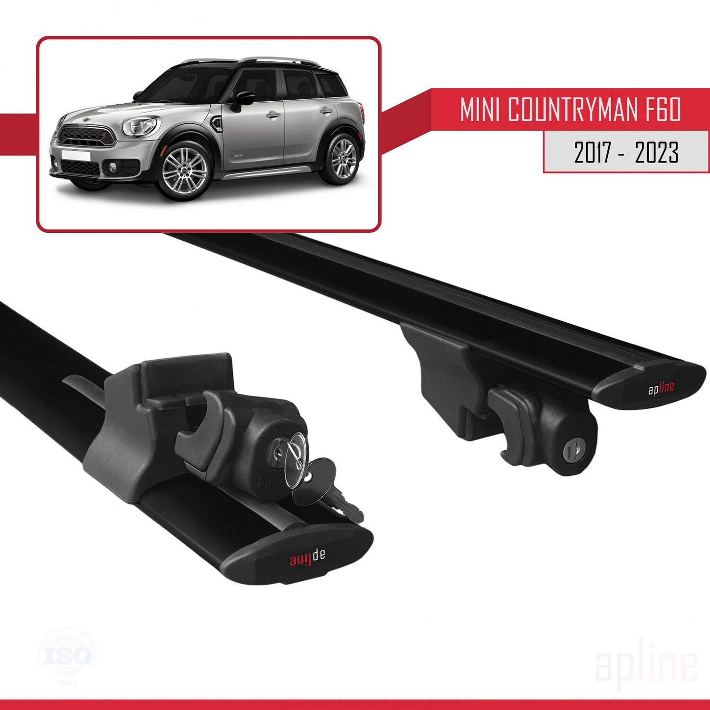 Compatible avec Mini Countryman 2 (F60) 2017-2023 HOOK Model Barres de Toit Railing Porte-Bagages de Voiture Noir Aluminium 2 Barres