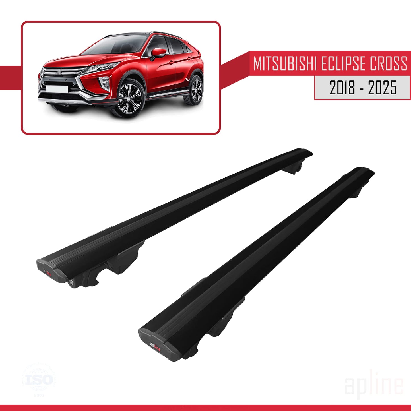 Compatible avec Mitsubishi Eclipse Cross (GK) 2018-2025 HOOK Model Barres de Toit Railing Porte-Bagages de Voiture Noir Aluminium 2 Barres