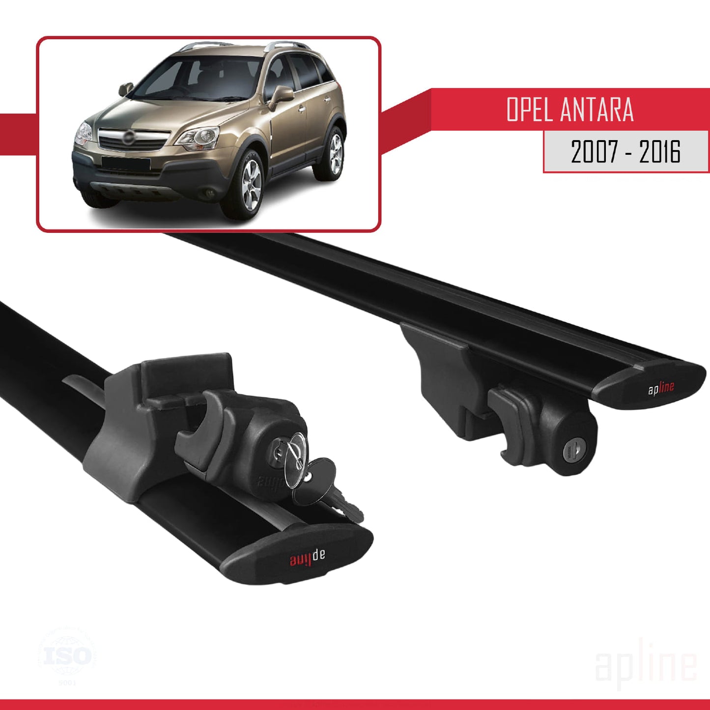Compatible avec Opel Antara 2007-2016 HOOK Model Barres de Toit Railing Porte-Bagages de Voiture Noir Aluminium 2 Barres