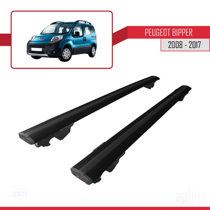 Compatible avec Peugeot Bipper 2008-2017 HOOK Model Barres de Toit Railing Porte-Bagages de Voiture Noir Aluminium 2 Barres