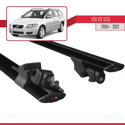 Compatible avec Volvo V50 2004-2012 HOOK Model Barres de Toit Railing Porte-Bagages de Voiture Noir Aluminium 2 Barres