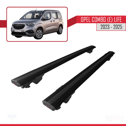Compatible with Opel Combo E Life 2023-2025 HOOK Model Car Roof Rack Cross Bar Black Aluminium 2 Bars
