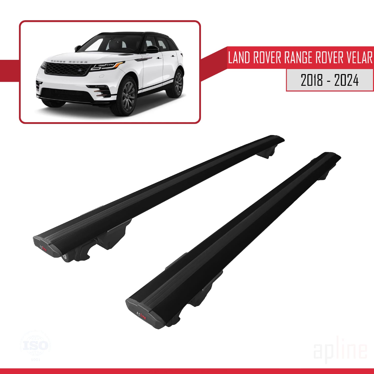 Compatible avec Land Rover Range Rover Velar 2018-2024 HOOK Model Barres de Toit Railing Porte-Bagages de Voiture Noir Aluminium 2 Barres