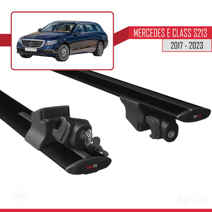Compatible avec Mercedes E Class S213 2017-2023 HOOK Model Barres de Toit Railing Porte-Bagages de Voiture Noir Aluminium 2 Barres