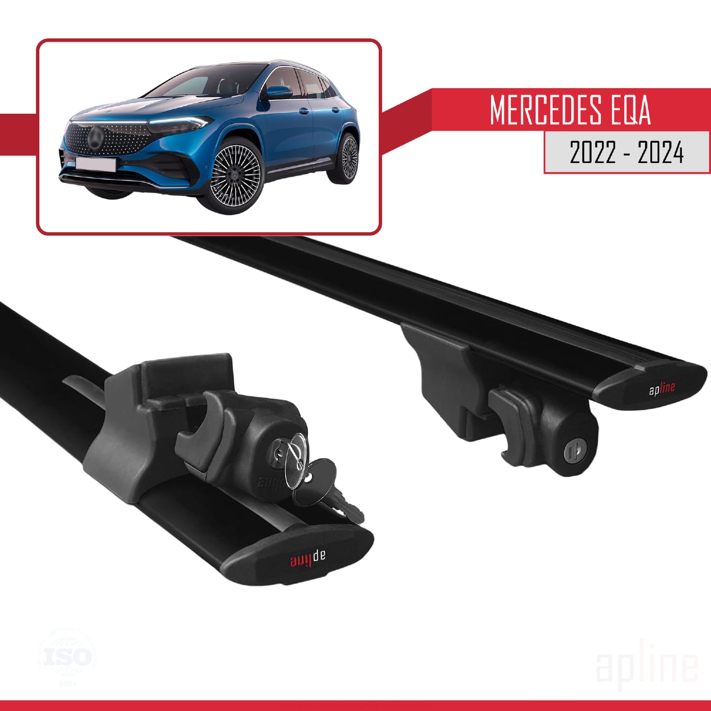 Compatible avec Mercedes EQA 2022-2024 HOOK Model Barres de Toit Railing Porte-Bagages de Voiture Noir Aluminium 2 Barres