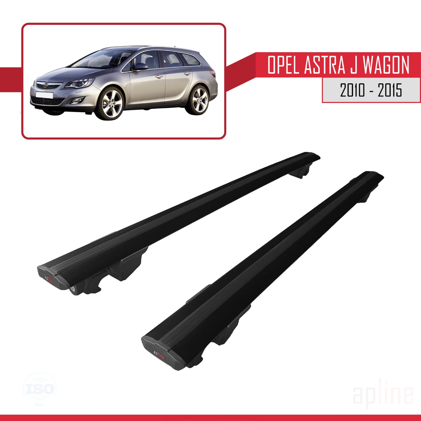 Compatible avec Opel Astra J Wagon 2010-2015 HOOK Model Barres de Toit Railing Porte-Bagages de Voiture Noir Aluminium 2 Barres