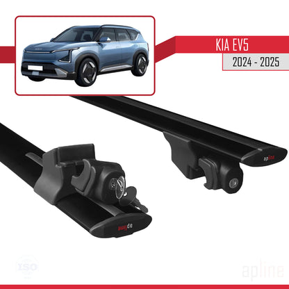 Compatible avec Kia EV5 2024-2025 HOOK Model Barres de Toit Railing Porte-Bagages de Voiture Noir Aluminium 2 Barres